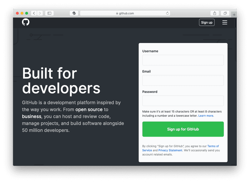 GitHub sign up screenshot